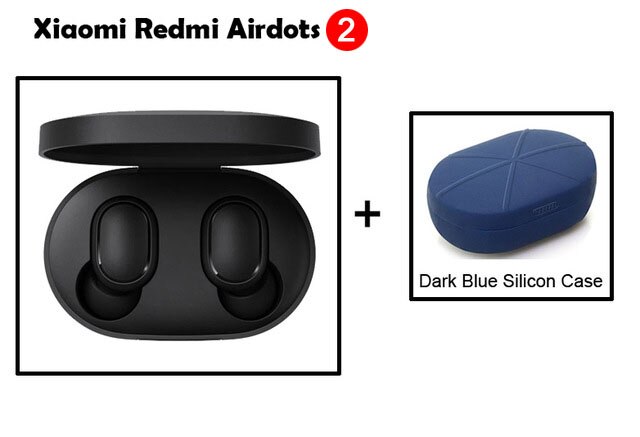 Original Xiaomi Redmi Airdots 2 TWS Bluetooth Earphone Stereo bass BT 5.0 Eeadphones With Mic Handsfree Earbuds AI Control: add Blue case