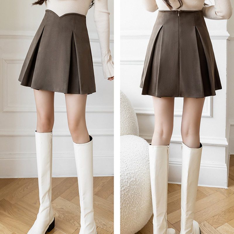 Mini jupe patineuse courte en laine, taille haute, irrégulière, décontractée et chaude, noire, café, hiver,