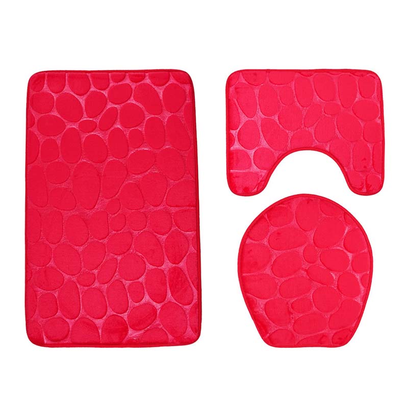 3pcs/set Bath Mat Set Flannel Anti-Slip Kitchen Rugs Bathroom Carpet U Shape Rug Toilet Cover Mat Washable Carpets Doormat: red 3pcs