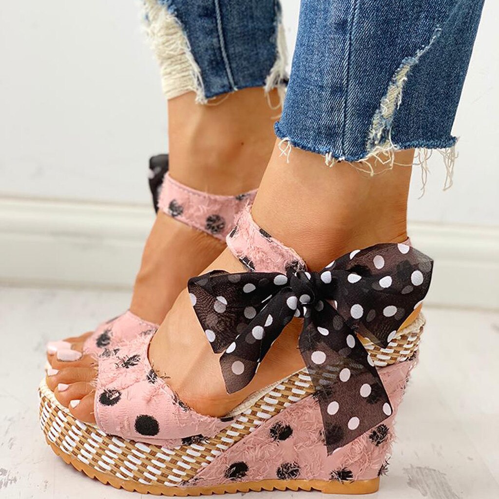 Dames zomer sandalen schoenen plateau wedges hak sandalen stippen veterschoenen schoenen damesschoenen  #317