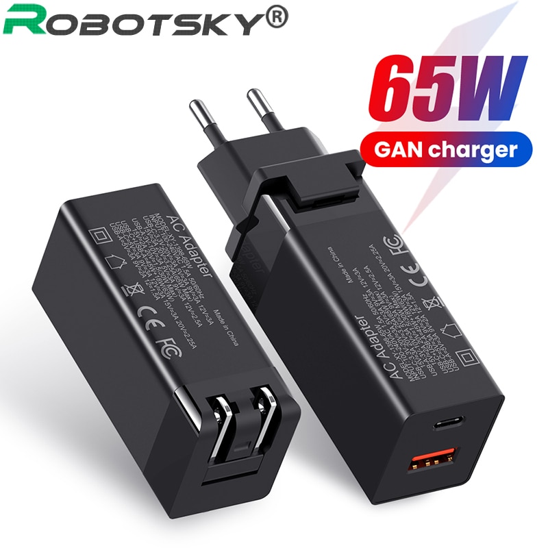 Robotsky 65W Usb Type C Pd Fast Charger QC3.0 Scp Fcp Afc Usb C Quick Charger Adapter Huawei P30 pro Samsung S10 Iphone 11 Pro