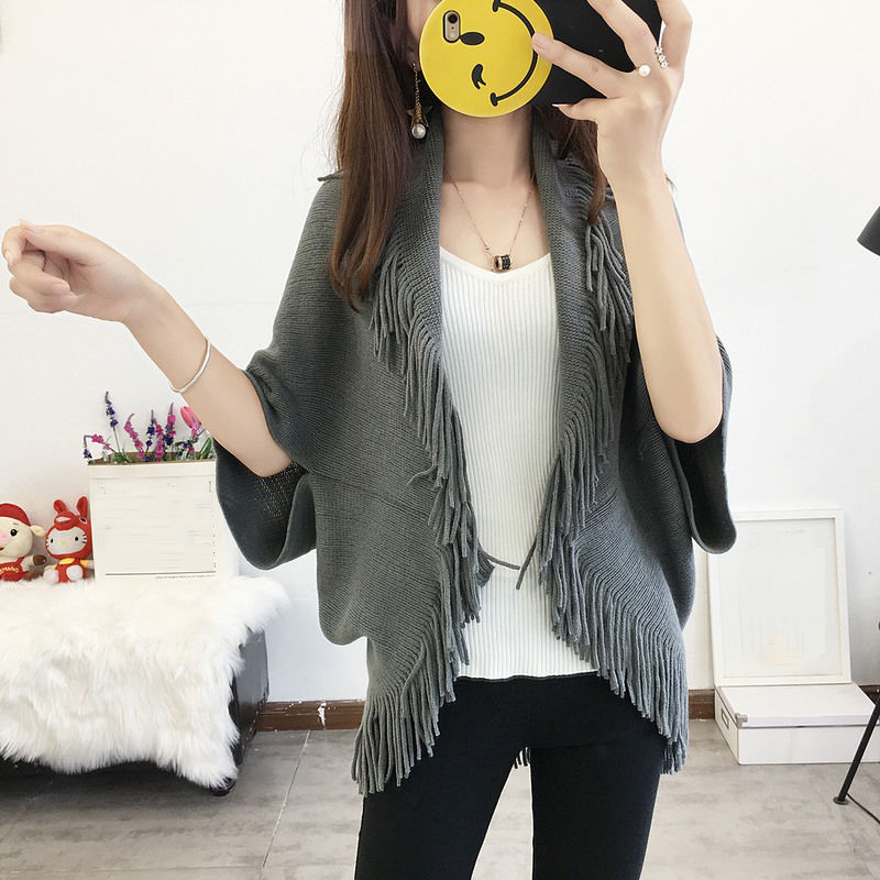 Herfst Truien Vrouwen Vest Omzoomd Trui Mode Dame Mantel Sjaal Losse Solid Vesten Gebreide Truien Bovenkleding: Donkergrijs