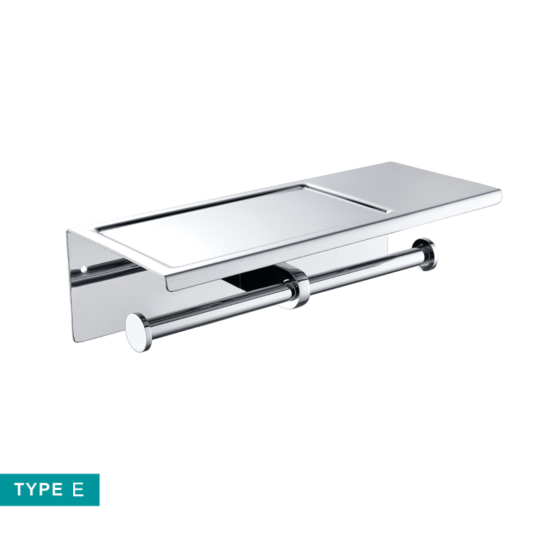 Toilet Roll Double Paper Long Holder with Rack Hanger Bathroom WC Accessories Hardware Matt Black Gold Chrome: E BA0083CP-86