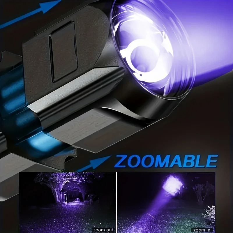 Linterna UV portátil UV 395NM linterna ABS con zoom 3 modos Camping linternas ultravioleta para detección fluorescente de pilas para mascotas