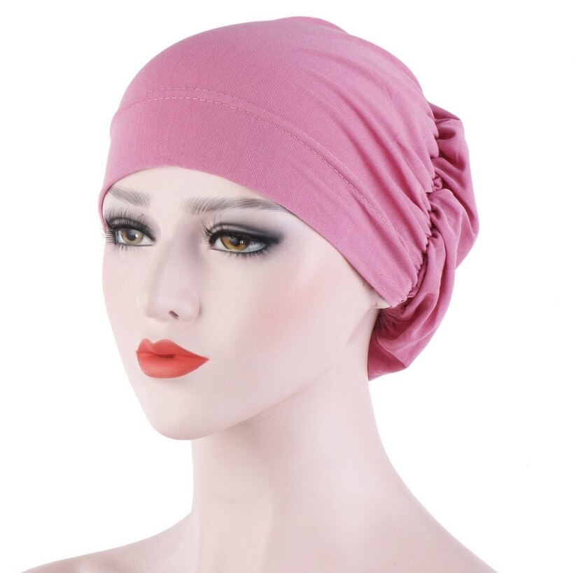 Vrouwen haaruitval sjaal elastisch dame kanker chemo pet moslim tulband hoed arab hoofddoek muts hoofddeksels skullies effen kleur: Donkerroze