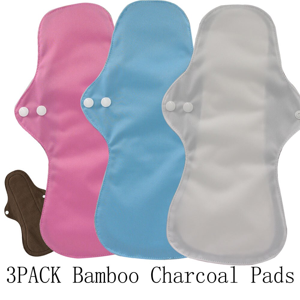 Compresas menstruales de carbón de bambú reutilizables, compresas sanitarias de flujo pesado, lavables, para uso nocturno, Extra grandes, 2 uds.: 879091