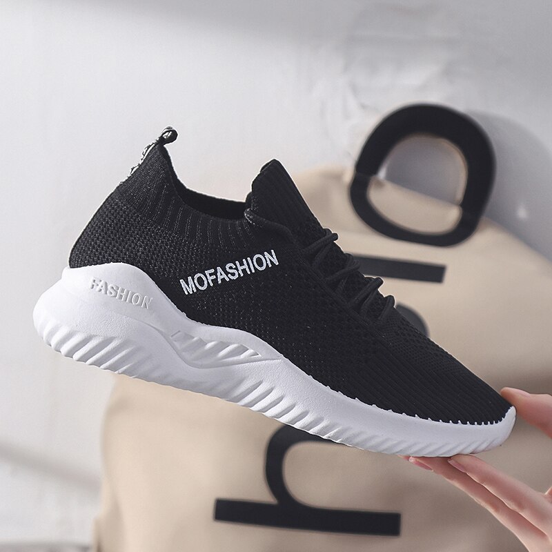Damesneakers trend fritidssko blød bund lav damesko lette åndbare air mesh sko behagelige sko: Sort / 7