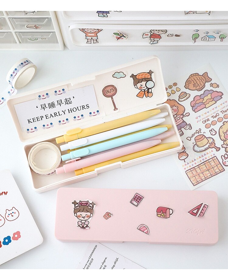 Stor kapacitet sød frostet blyantholder skrivebord arrangør opbevaringsboks kawaii penneholder skole kontor brevpapir æske