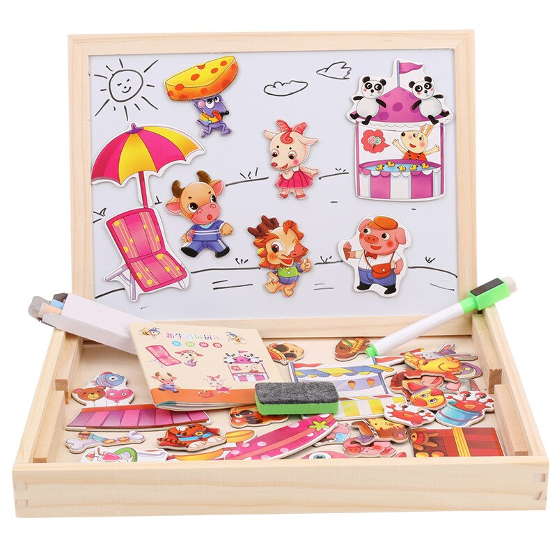 In Legno per bambini Puzzle di Giocattoli Per Bambini Prima Educazione di Puzzle Animal Farm Assemblato A doppia faccia Tavolo Da Disegno Magnetico Bordo Della Ragazza del Ragazzo regalo