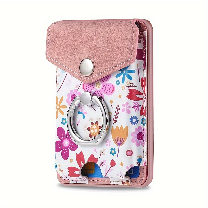 Magnetische telefoonkaarthouder Ring Kunstleer Portemonneezak Multi-kaartcapaciteit Veilige grip en standaardfunctie voor Magsafe Bag: Roze