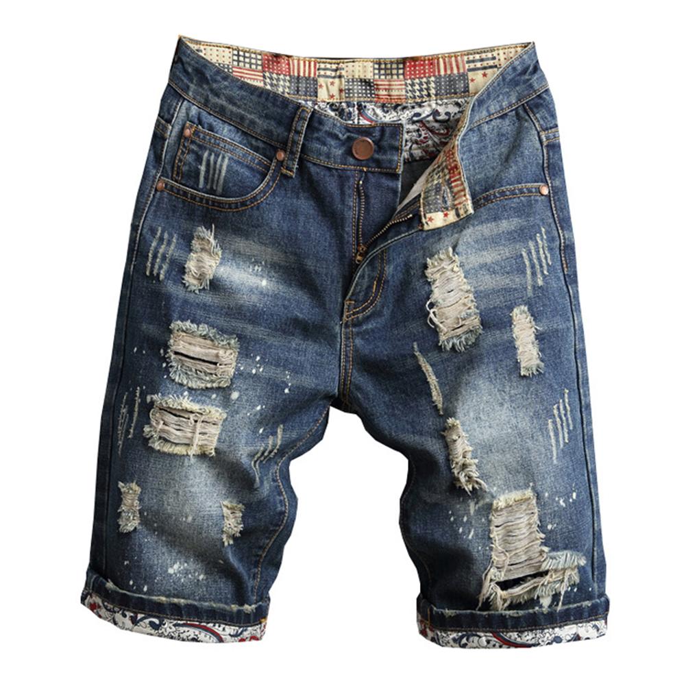 Retro sommer mænd ripped denim shorts jeans ødelagt hul plus size fifth bukser streetwear sommer lige denim ripped shorts