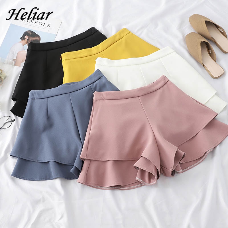 HELIAR-short coupe trapèze, ourlet volant, , jambes larges, taille élastique, ample, été décontracté