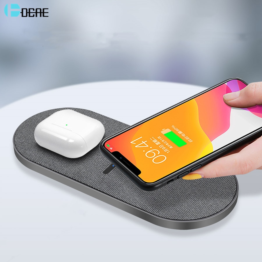 Dcae 20w fast dual 2 in 1 langaton laturi alusta airpodille pro iphone 8 x xr  xs 11 pro max samsung  s10 s20 qi induktiolataus