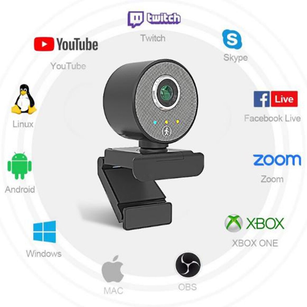 Auto-foco completo da webcam de usb de rastreamento automático humanóide de ia com microfone para computador portátil 1080p webcam para o jogo online da conferência do estudo