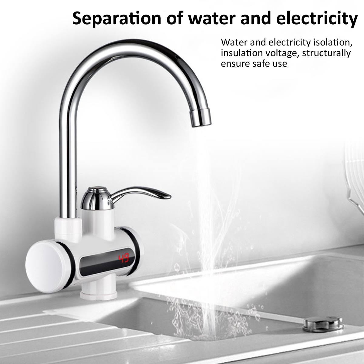 3000W 220V Instant Electric Faucet Tap Water Heater Stainless Steel Under Inflow LED Display Water Heater+Shower