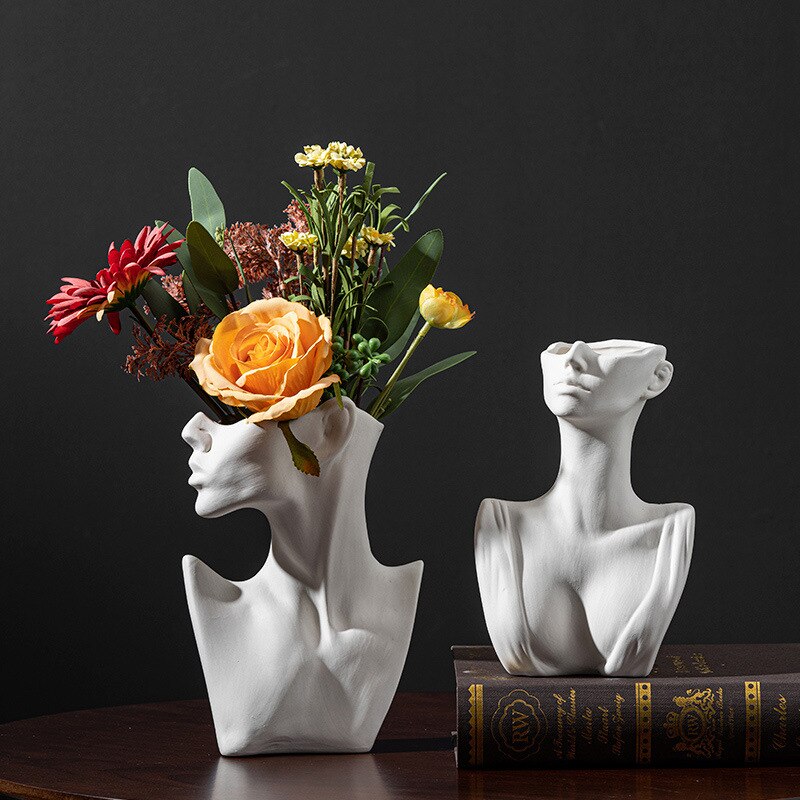 Moderne kunst abstrakt side ansikt vase hode keramisk vase tørkede blomster bord dekorasjon stue kontor dekorasjon hjem dekorasjon