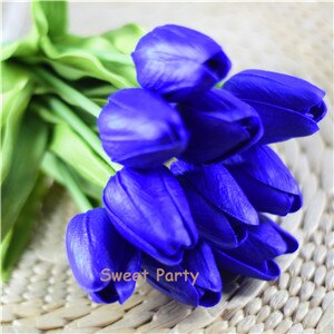 10 ks modrozelené tulipány umelé kvety skutočný dotyk pu artificiales para decora kytica domov svadobná výzdoba umelé kvety: Kráľovská modrá 30
