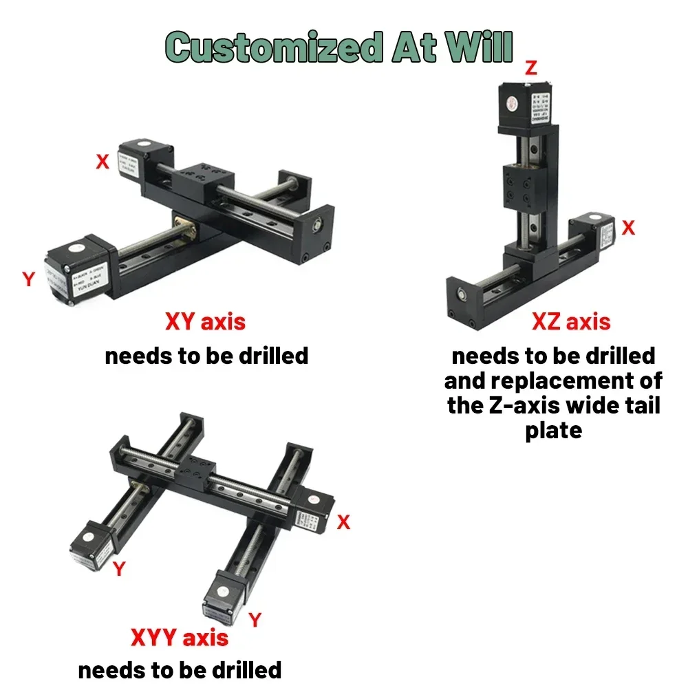 Motorized Slide Table T-type Linear Guide Rail Stage Mini Sliding Table Motor Drive Kit Electric Linear Module Z Axis 50-300mm