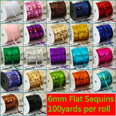 100 Yards 6mm Platte Ronde Pailletten Lint Naaien onTrim, Spangle Pailetten Strings in Roll Voor Ambachten, Vrouwen Doek Accessoires