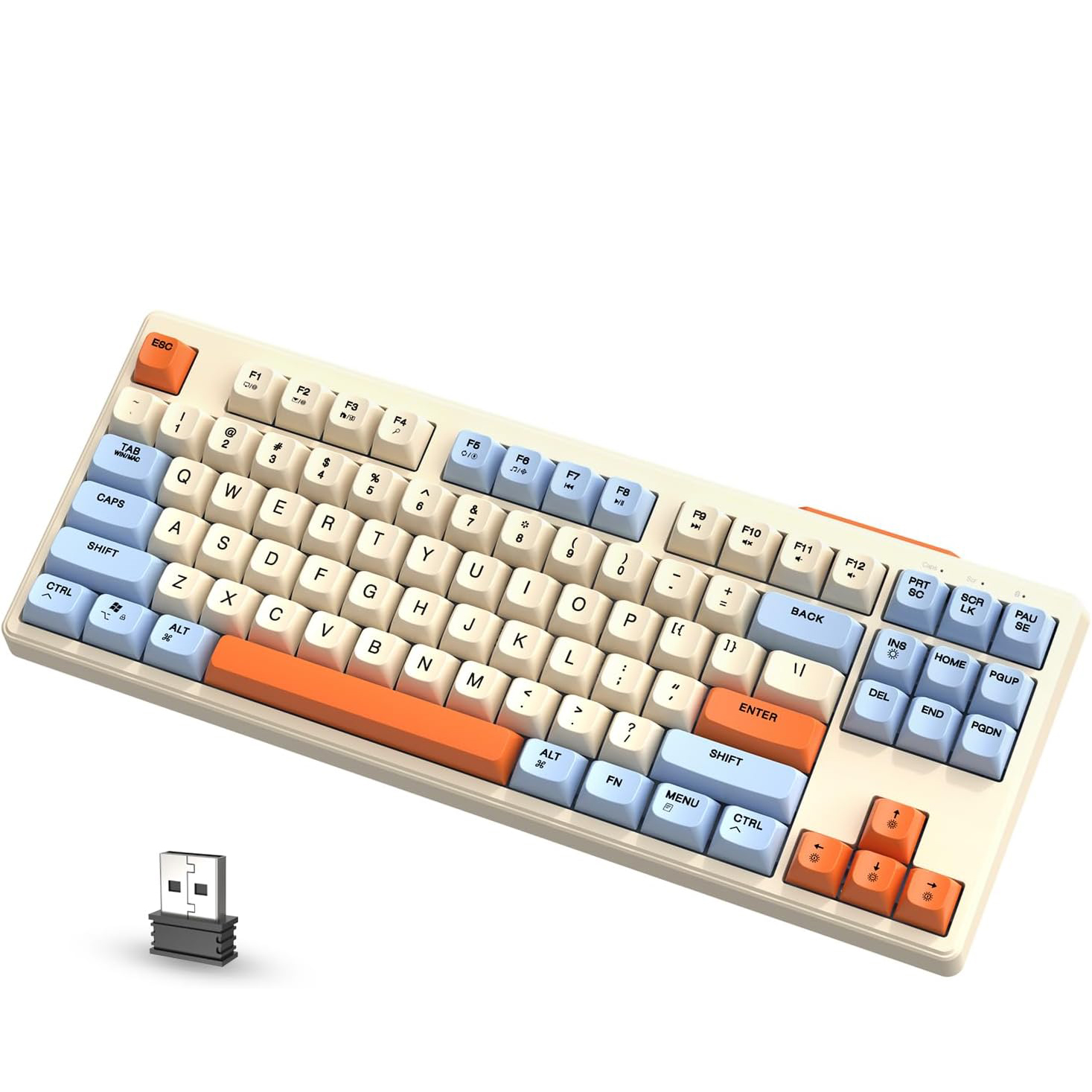 Clavier de jeu sans fil Free Wolf M87 75% – Commutateurs silencieux, rétroéclairage arc-en-ciel, BT/2.4G, capuchons de touches dégradés PBT, compacte: Étain