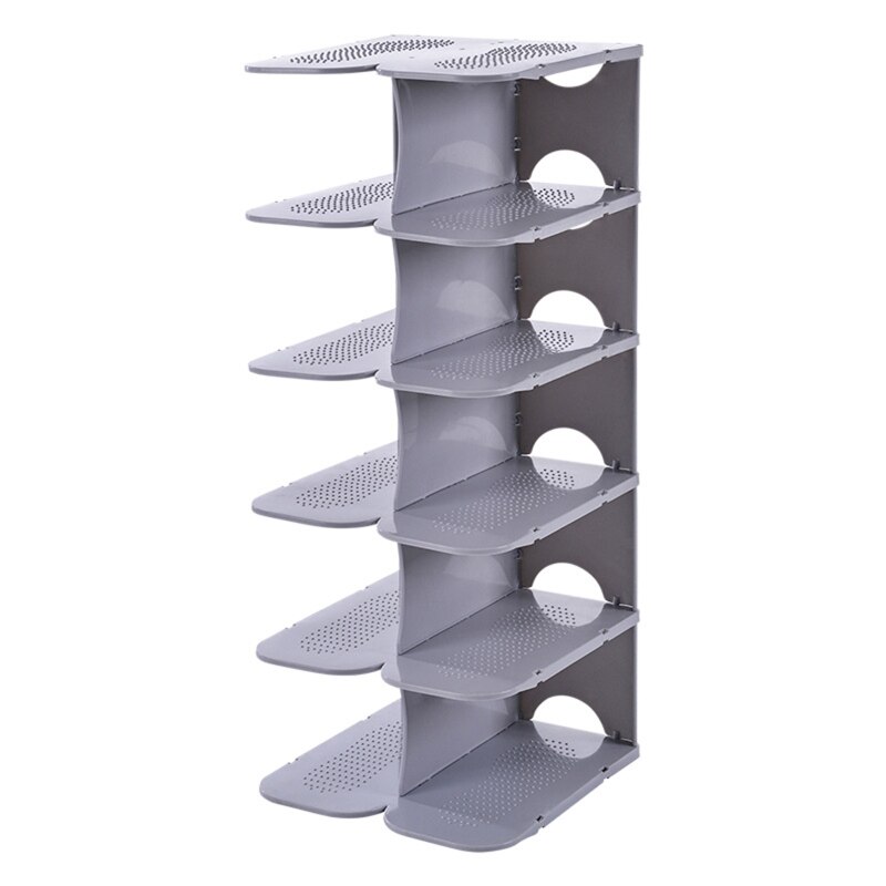 6 Layers Shoe Organizer Rack DIY Assembly Stackable Adjustable Multifunction Storage Shelf Stand Box for Entryway Closet: Gray Color