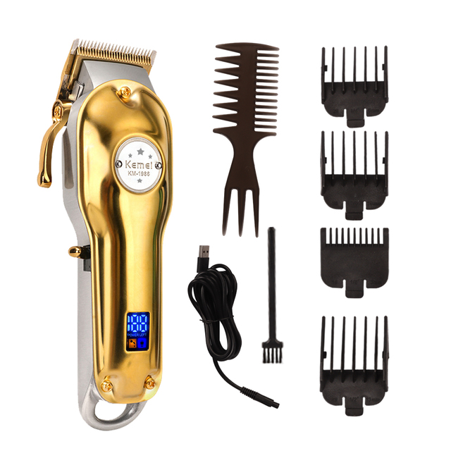 Kemei professionale tagliacapelli barbiere tagliacapelli elettrico senza fili oro tutto metallo tagliacapelli KM-1986: KM-1986 -oro / Spina degli stati uniti