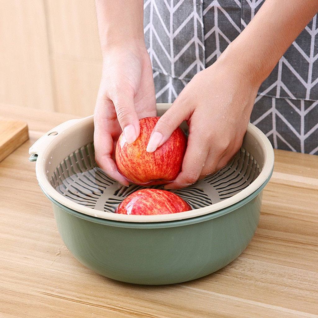 1 ud. Colador escurridor de cocina de plástico doble, colador de lavado de frutas y verduras, escurridor plegable, herramienta de cocina, triangulación de envíos