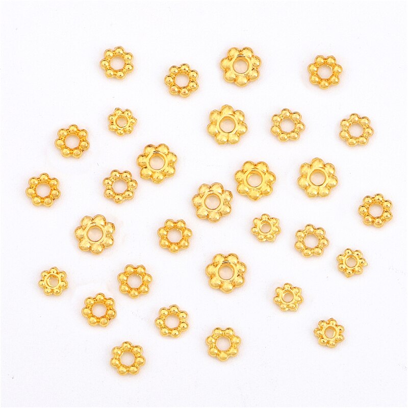 10Pcs 18K Gold 4 5 6mm Copper Beads End Torus Metal Flower Bead Caps Needlework for Diy Jewelry Making Bracelet Accessories