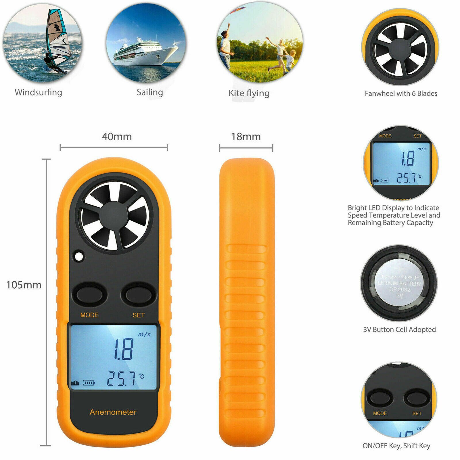 Digitale Lcd Anemometer Air Windsnelheid Tester Temperatuurmeter Thermometer Auto Elektrische Apparaten