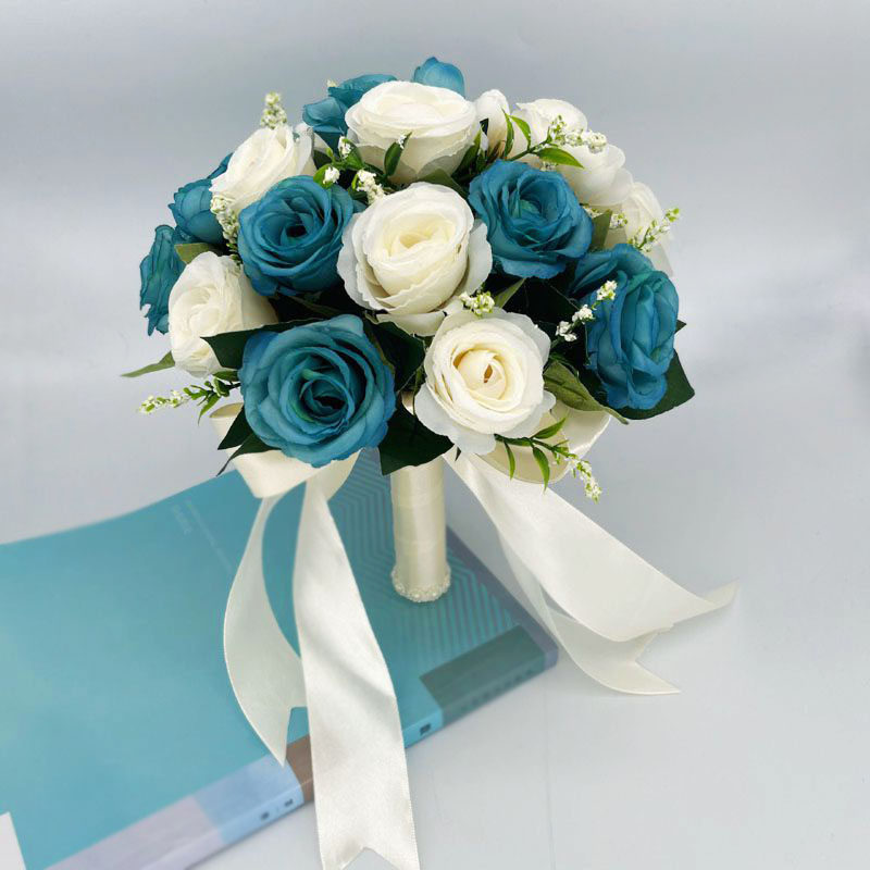 Ramo de novia, flores, accesorios de boda para dama de honor, rosas artificiales azules, ramos de novia, decoración de boda: Gris