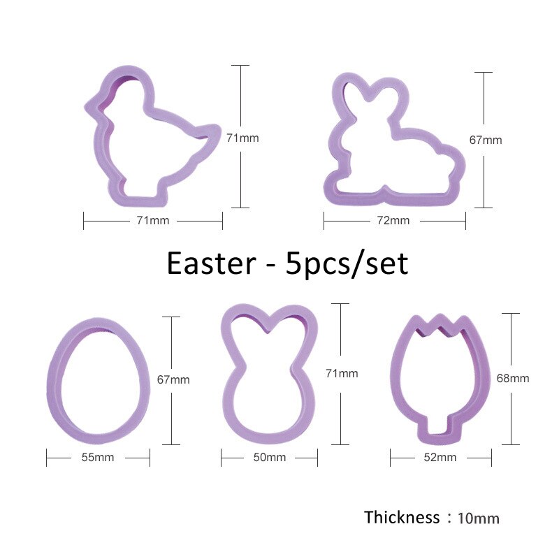 1 Set Easter Egg Rabbit Chicken Shape Cookies Cutter Plastic Fondant Biscuit Mould Cake Mold Baking Tools for Easter Decoration: 5Pcs-J02