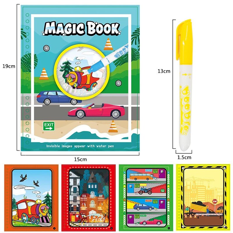 Animal Zoo Princess Magic Water Drawing Book Colorling Mermaid Cartoon Doodle Magic Pen Drawing Board Toys Kids Children: gray