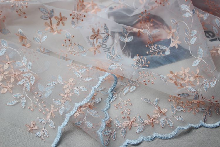 50cm*136cm organza bloemen borduurwerk brede kant stof diy rok kleding stof schaduwgordijn handgemaakte accessoires