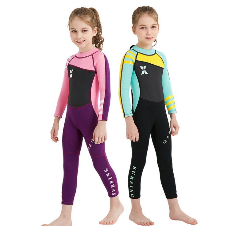 children diving suit 2,5mm neoprene wetsuit kids girls keep warm einteiliges long sleeve uv protection swimwear wetsuits