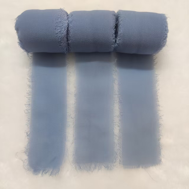 3 Rollen staubiges blaues Chiffonband, Hochzeitseinladungen, handgefertigtes Fransenband, DIY-Blumenstrauß-Schleifenband, Geburtstagsgeschenkverpackung: Blau