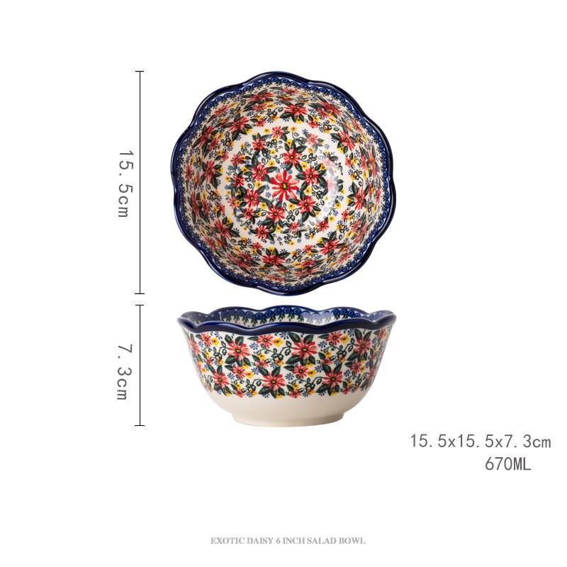 Vajilla de cerámica de Polonia para ensalada, juego de platos de tazón para platillo, plato de pescado de 13 pulgadas, tazón de fideos Binaural, olla de sopa de 2L: 6inch salad bowl