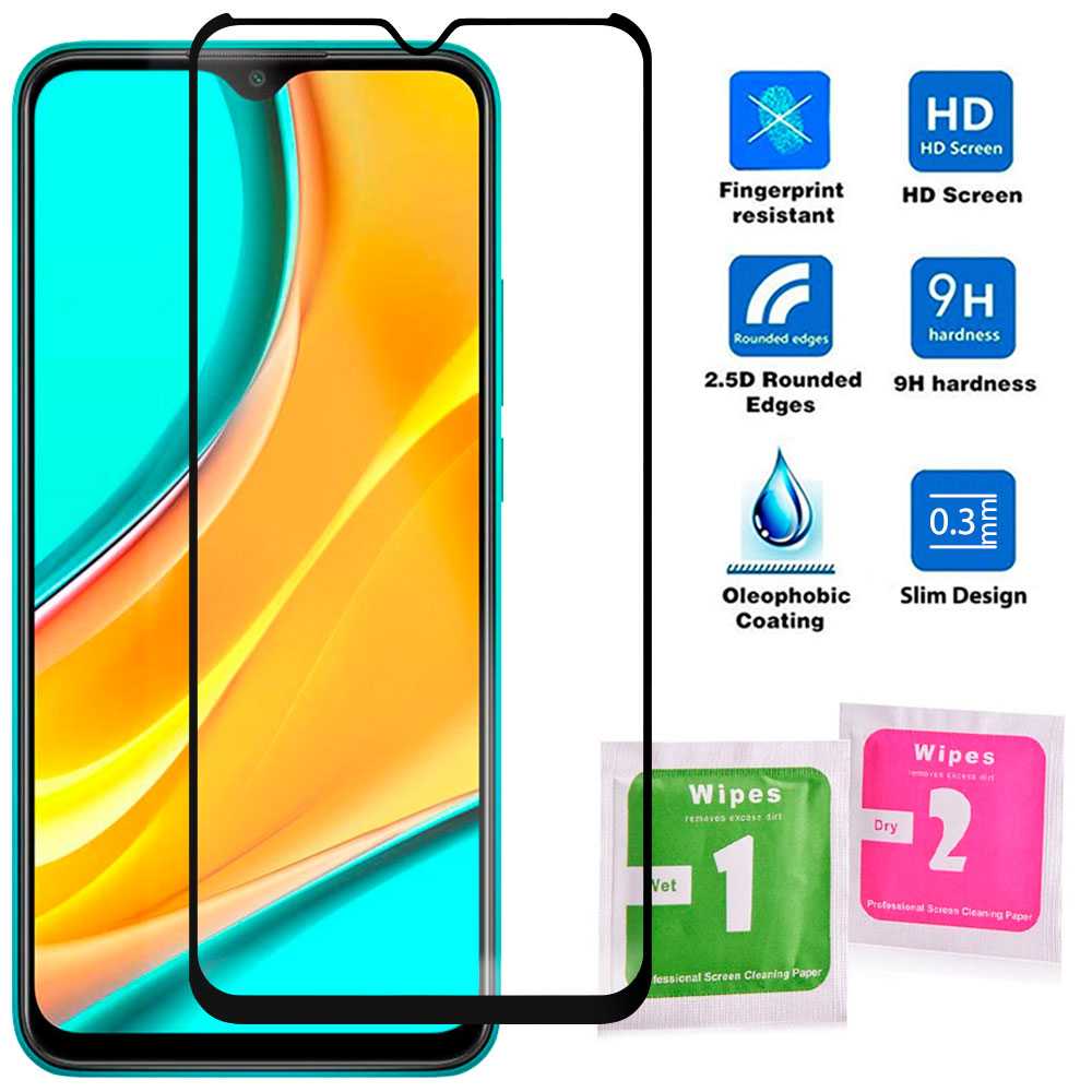 Gehard Glas Voor Xiaomi Redmi 9 Platte 9D 9H Screen Protector Cover Front Shockproof Anti Shock Zwart Grens