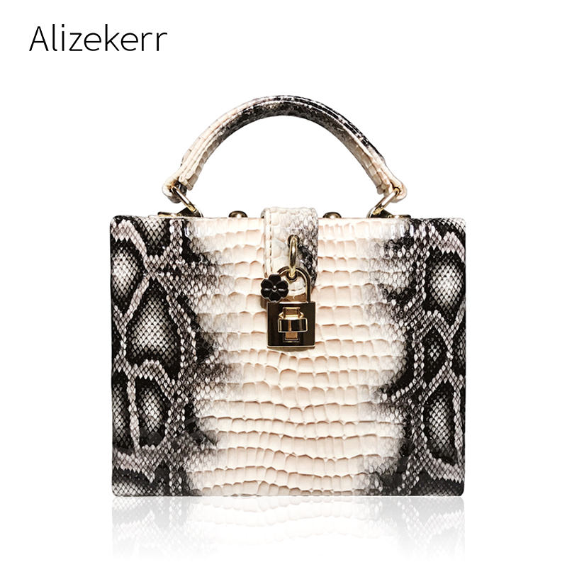 Serpent impression boîte sac à main femmes Serpentine serrure petit carré PU soirée pochette sac à bandoulière dames dîner fête sac à main personnalité