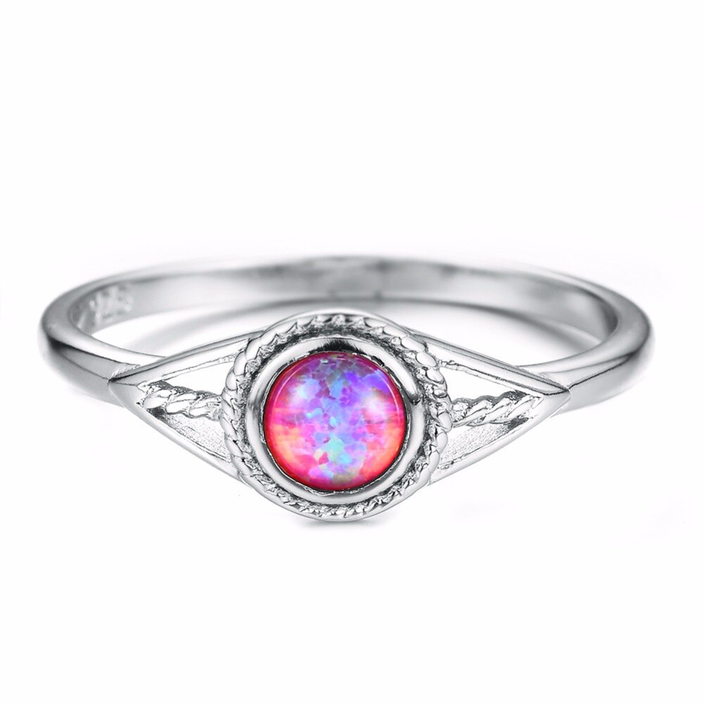 Vintage Silver White/Blue/Purple Round Opal Rings anillos Sterling Silver 925 Finger Ring Women Jewelry