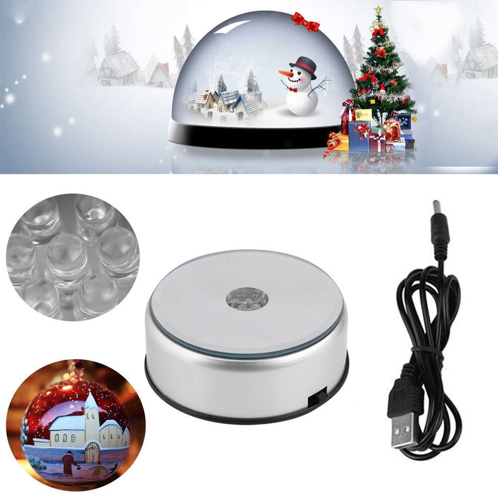 Roterende Elektrische Crystal Display Base Stand Houder Met Glas Transparante Objecten 7 Led Kleurrijke Lichtgevende Base Usb Licht