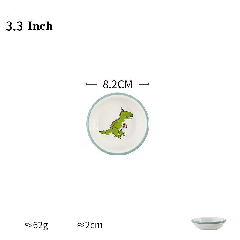 Utensils for Kitchen Child Ceramic Tableware Set Cartoon Dinosaur Pattern Plate Saucer Kids Cute Bowl Dishes Children Dinnerware: 3.3 Inch