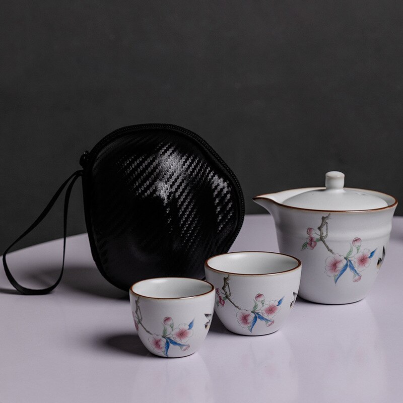 Chinese Tea set Ceramic Portable Teapot Set Outdoor Travel Gaiwan Tea Cups of Tea Ceremony Teacup Fine: B