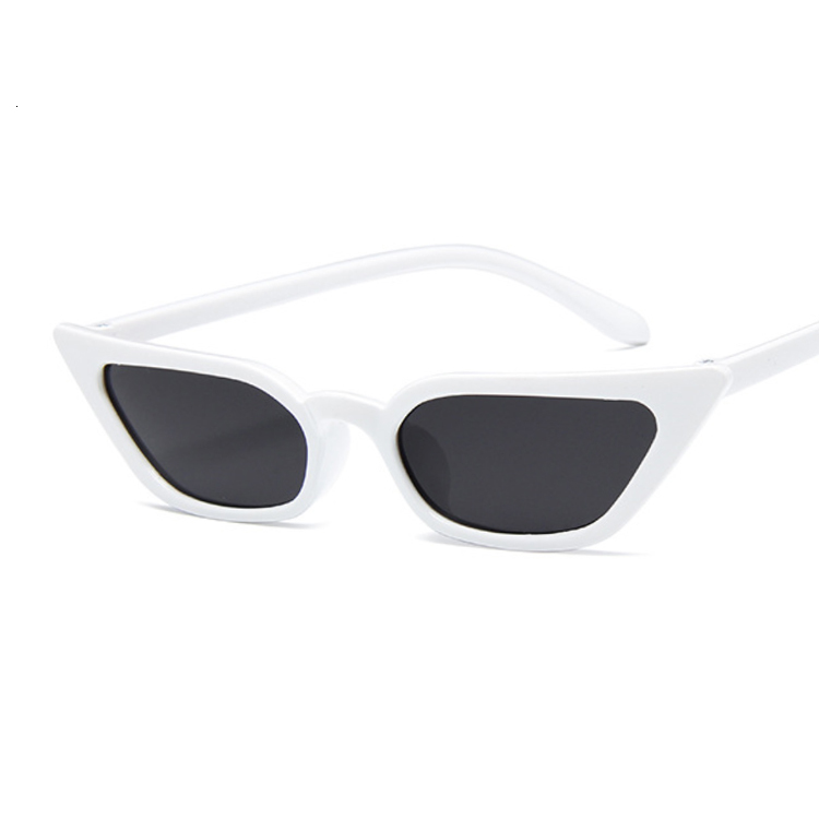 Gafas de sol de de ojo de gato de de lujo de de gafas triangulares estrechas pequeñas gafas de sol Vintage para mujer: White Gray