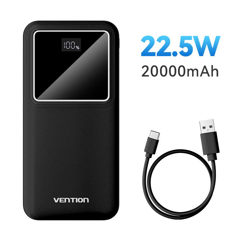 Ventie 20000mAh Power Bank PD 22,5W Snel opladen Draagbare Powerbanks Externe batterij voor iPhone 12-16 Xiaomi Reservebatterijen: Black