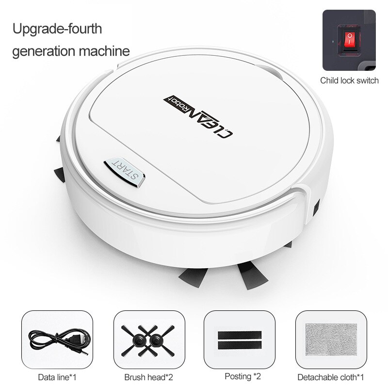3 In 1 Roboter Staubsauger USB Aufladbare Smart Kehr Roboter Automatische Kehrmaschine Wischen Trocken Nass Hause Boden Reinigung Maschine: White 2400mAh