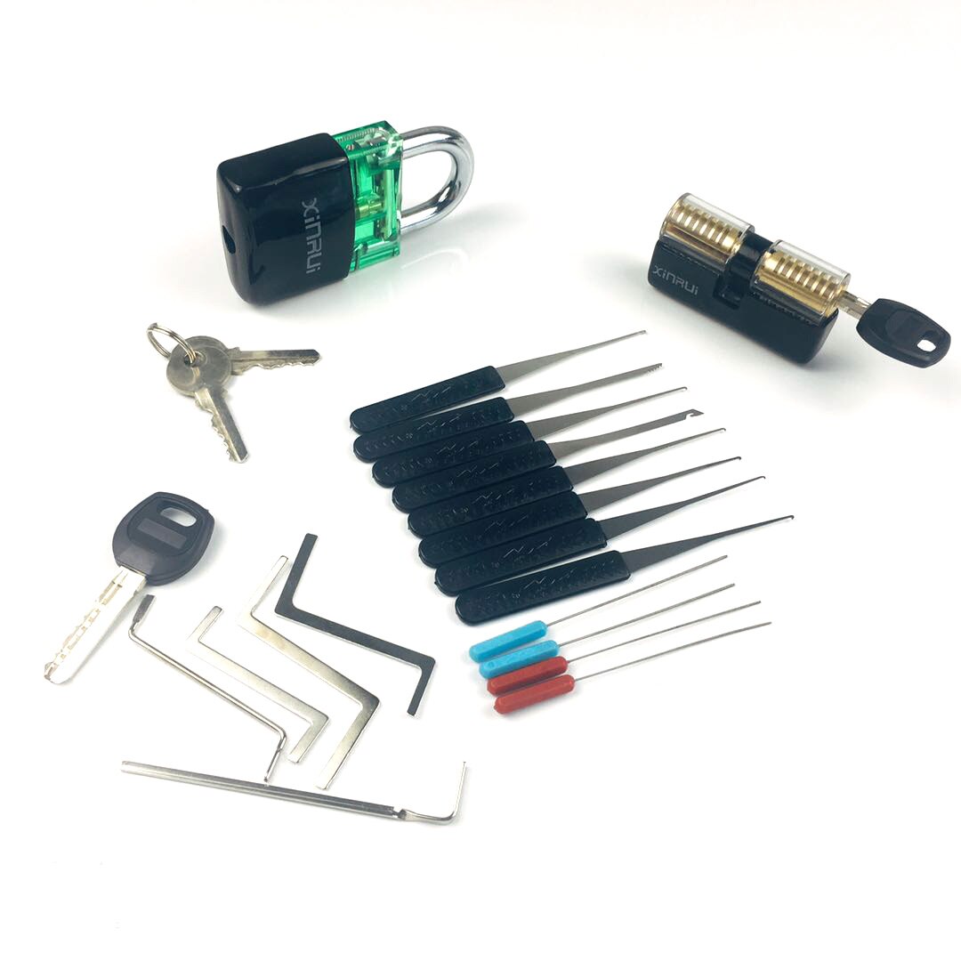 Locksmith Supply Training Set 2pcs Transparent Lock with Remove Pick Tools,5pcs Tension Tool,Great Practice for Men