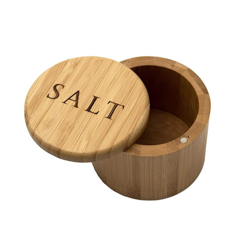 Bamboo Wood Spice Storage Box with Round Swivel Lid Cover Natural and Eco-Friendly Salt Condiment Jar for Chili Curry Sugar: 2