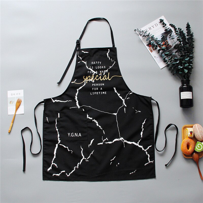INS Nordic Katoenen Schort Zwart Wit Marmer Schorten Mannen Vrouwen met Grote Pocket Bib Overalls Keuken Bakken Accessoires