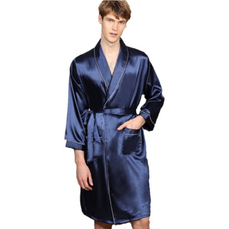 Zomer Mode Mannen Gewaad Effen Kleur Zijde Badjas Dunne Lange Mouwen Robes Pyjama Homewear Kleding Grote Maat M-5XL