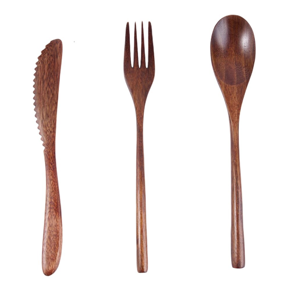Chinese Tableware Set Wooden Spoon Fork Chopsticks Portable Easy to Clean Travel Dinnerware Suit